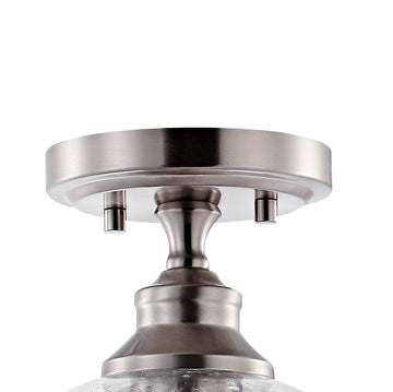 Marla 9.75" Bohemian Farmhouse Iron/Seeded Glass LED Semi Flush Mount - JONATHAN Y